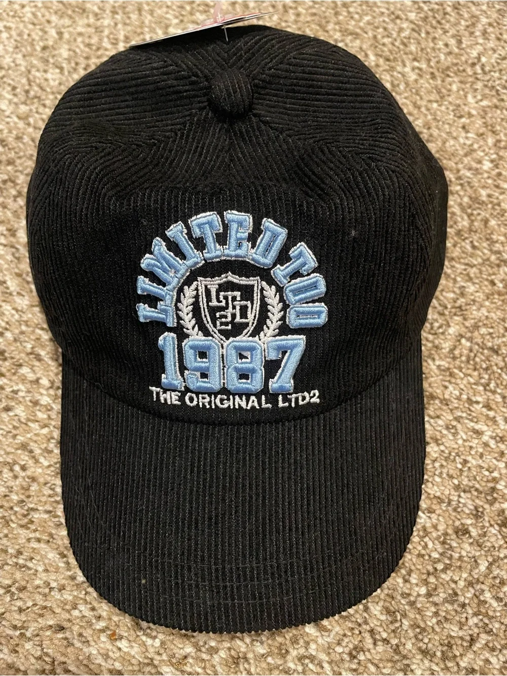 The Limited Black Corduroy Baseball Cap with Red and Navy Patch